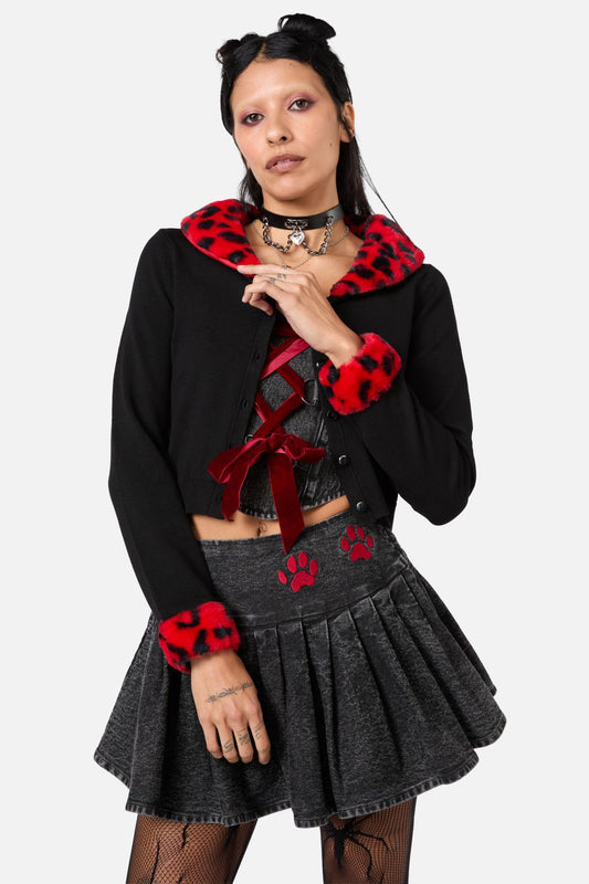 Dangerfield - Moggy Faux Fur Trim Cardigan - black