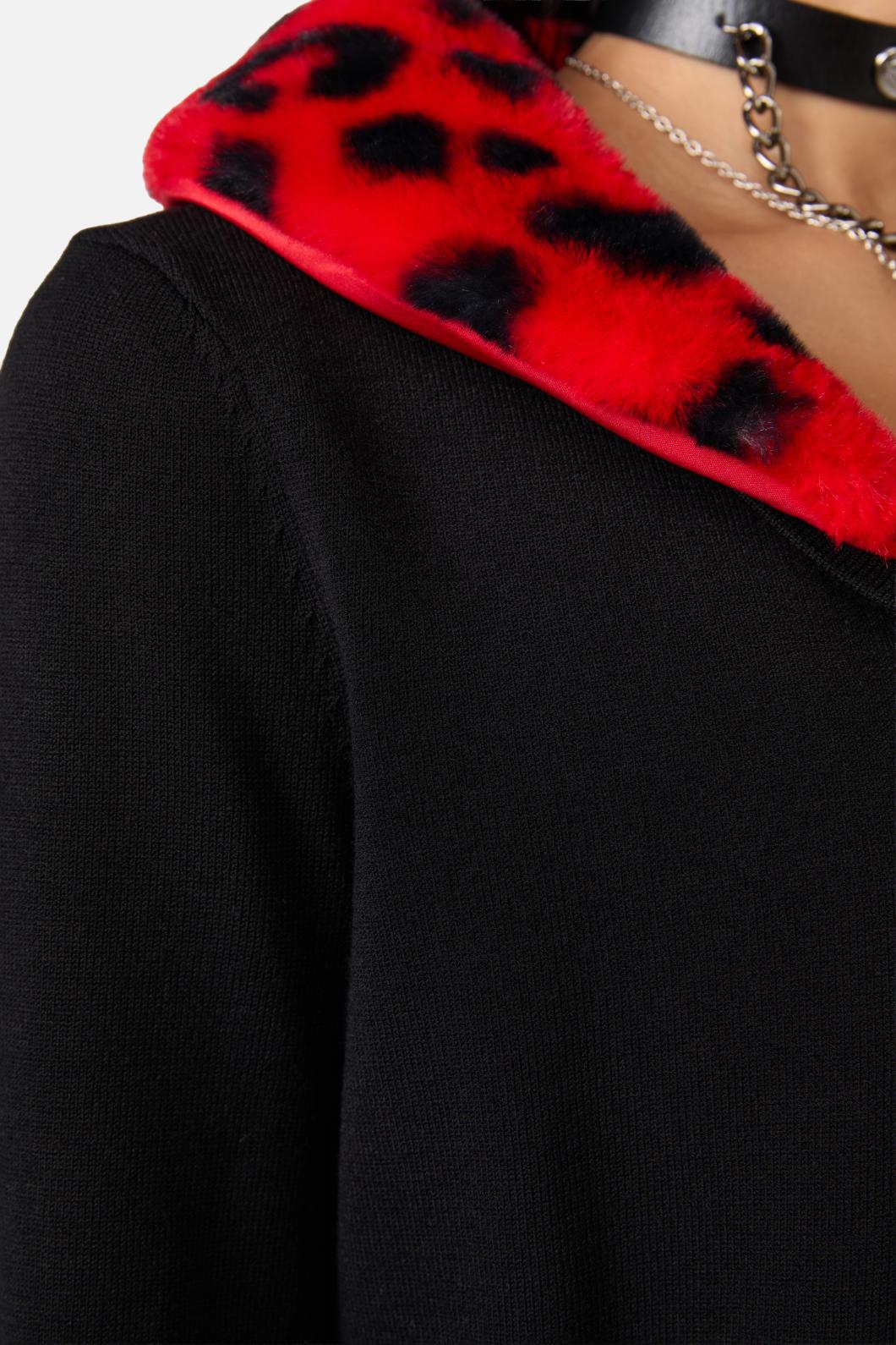 Dangerfield - Moggy Faux Fur Trim Cardigan - black