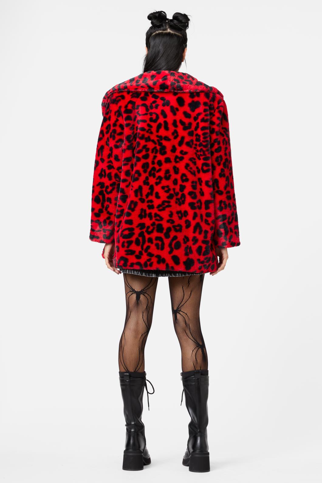 Dangerfield - Moggy Faux Fur Leopard Coat - red-black