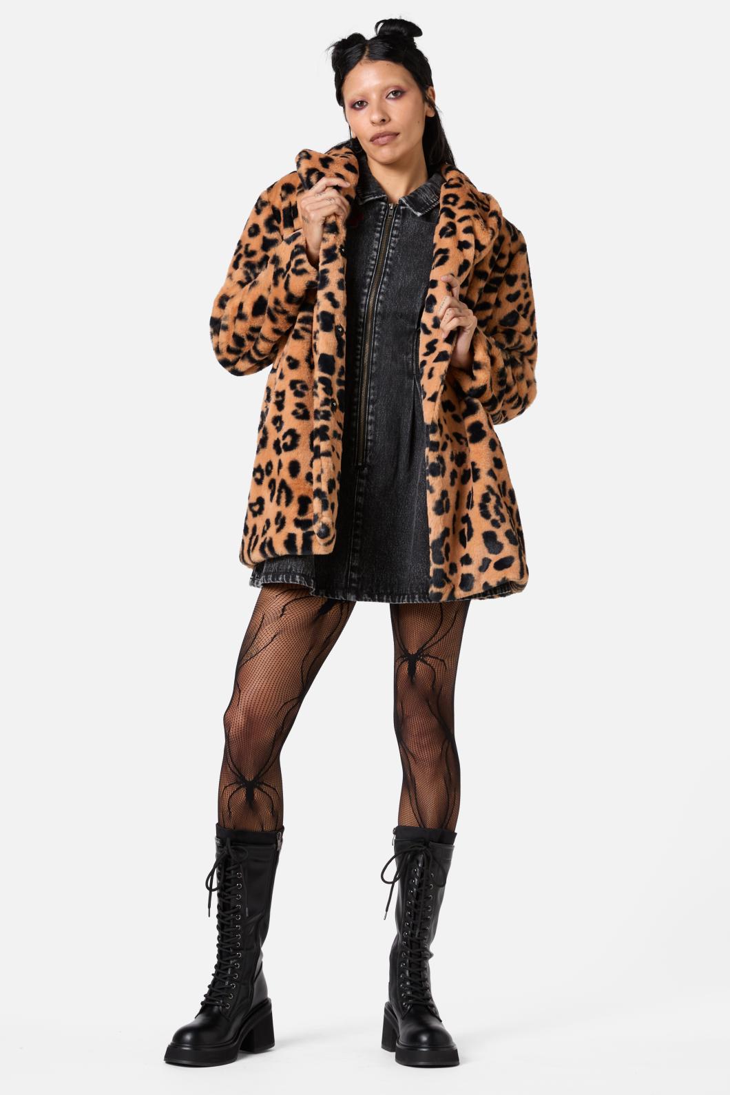 Dangerfield - Moggy Faux Fur Leopard Coat - leopard
