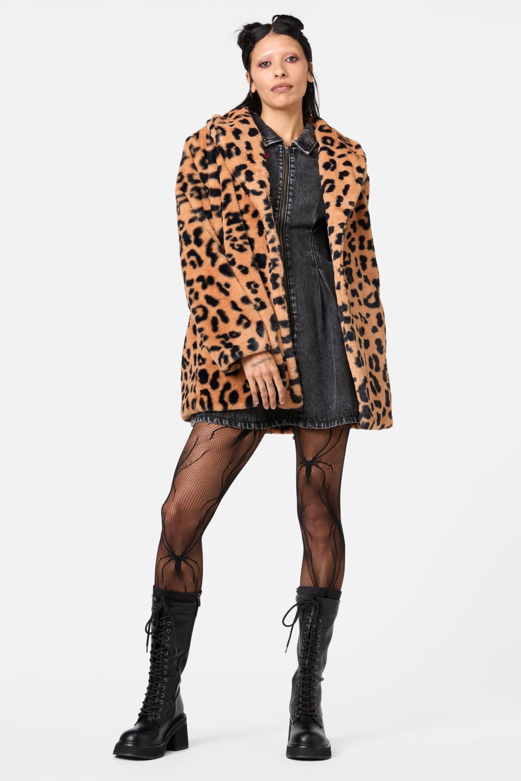 Dangerfield - Moggy Faux Fur Leopard Coat - leopard