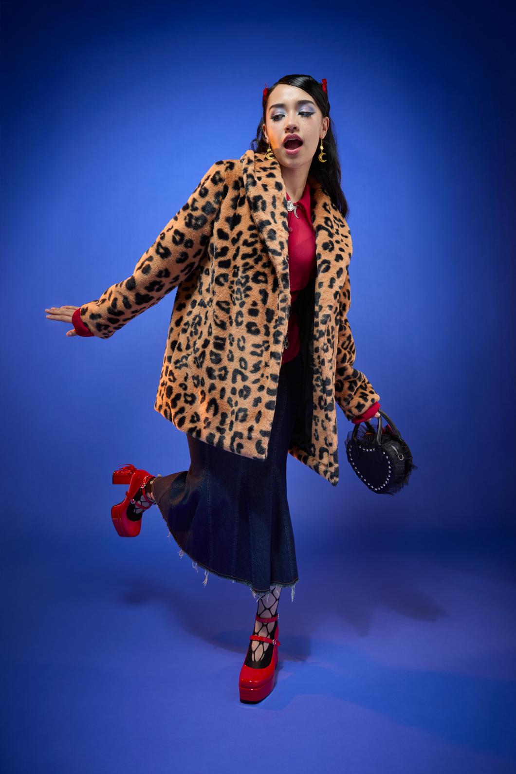 Dangerfield - Moggy Faux Fur Leopard Coat - leopard