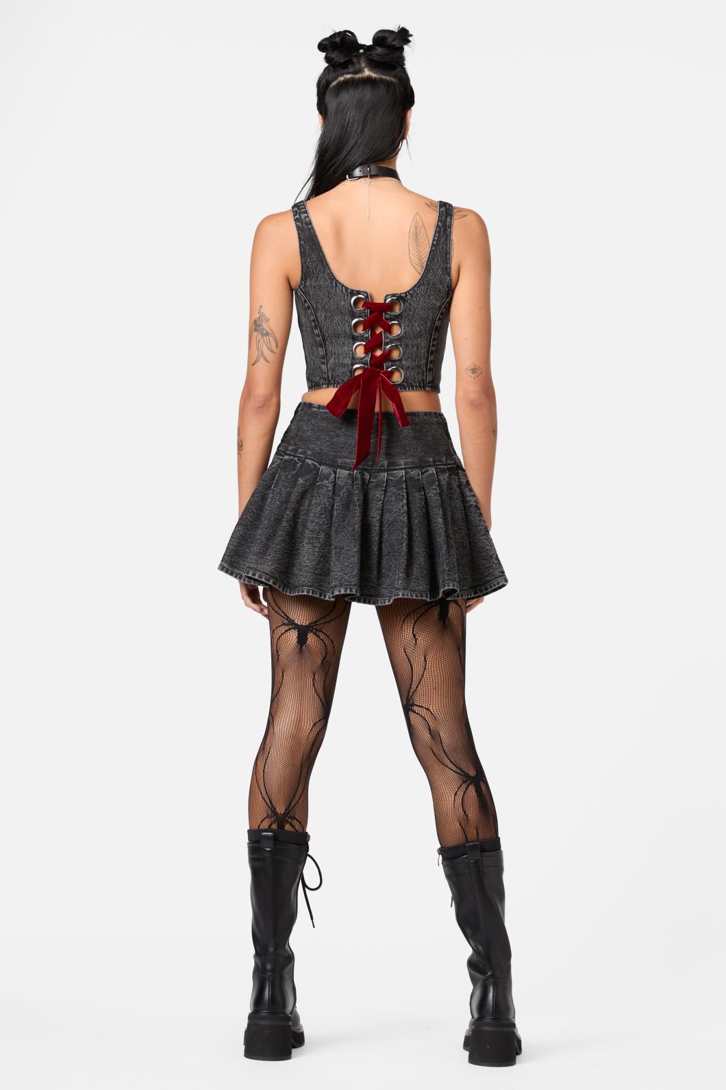 Dangerfield - Moggy Denim Bow Corset Top - black