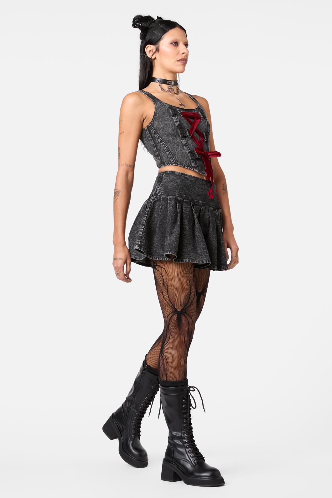 Dangerfield - Moggy Denim Bow Corset Top - black