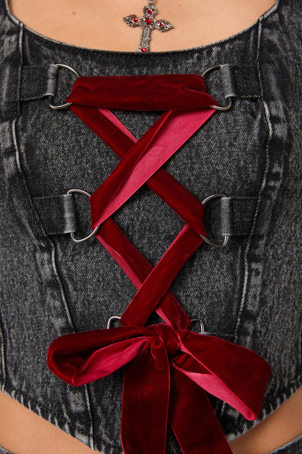 Dangerfield - Moggy Denim Bow Corset Top - black