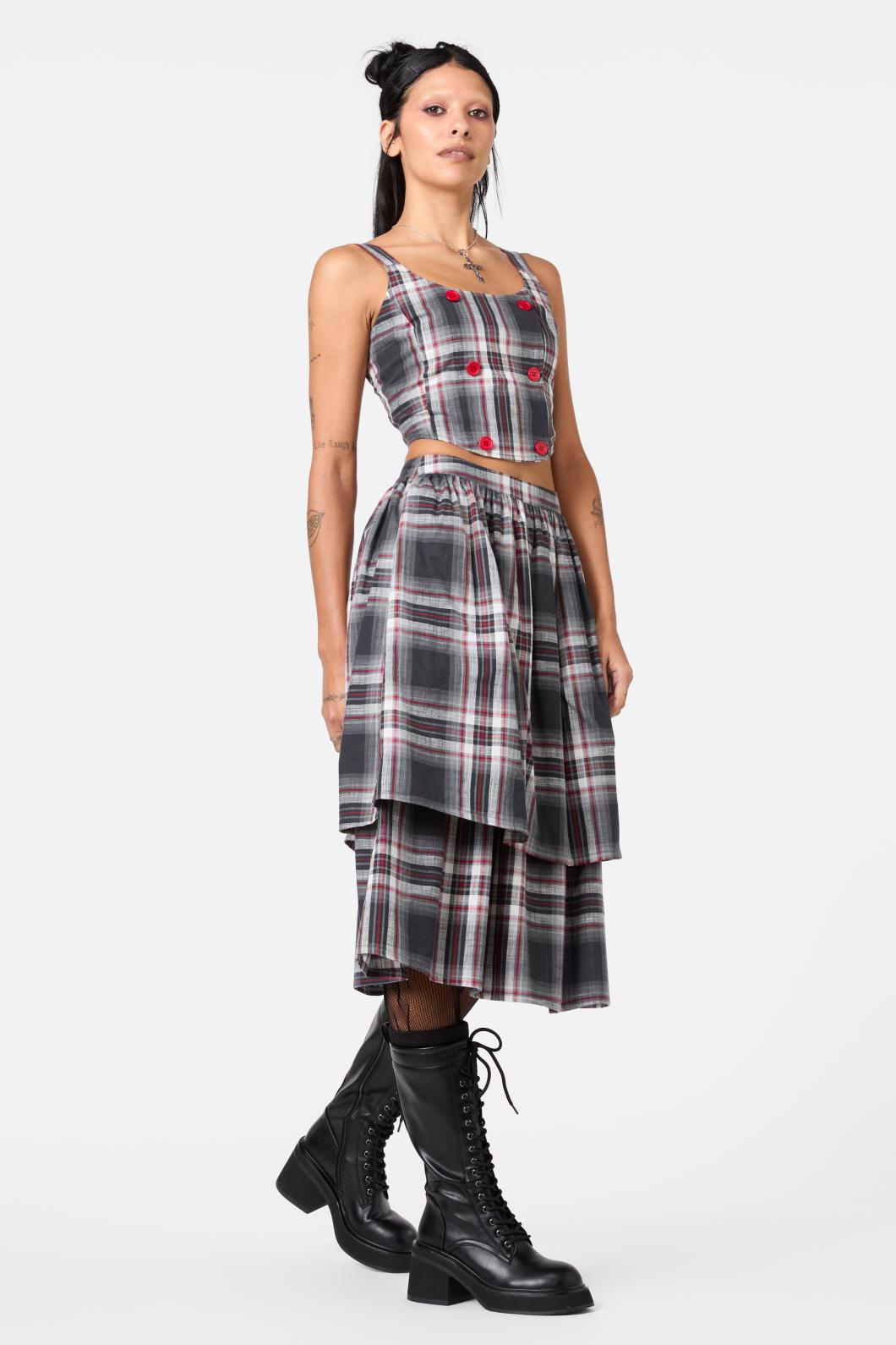 Dangerfield - Moggy Tartan DB Corset Top - grey