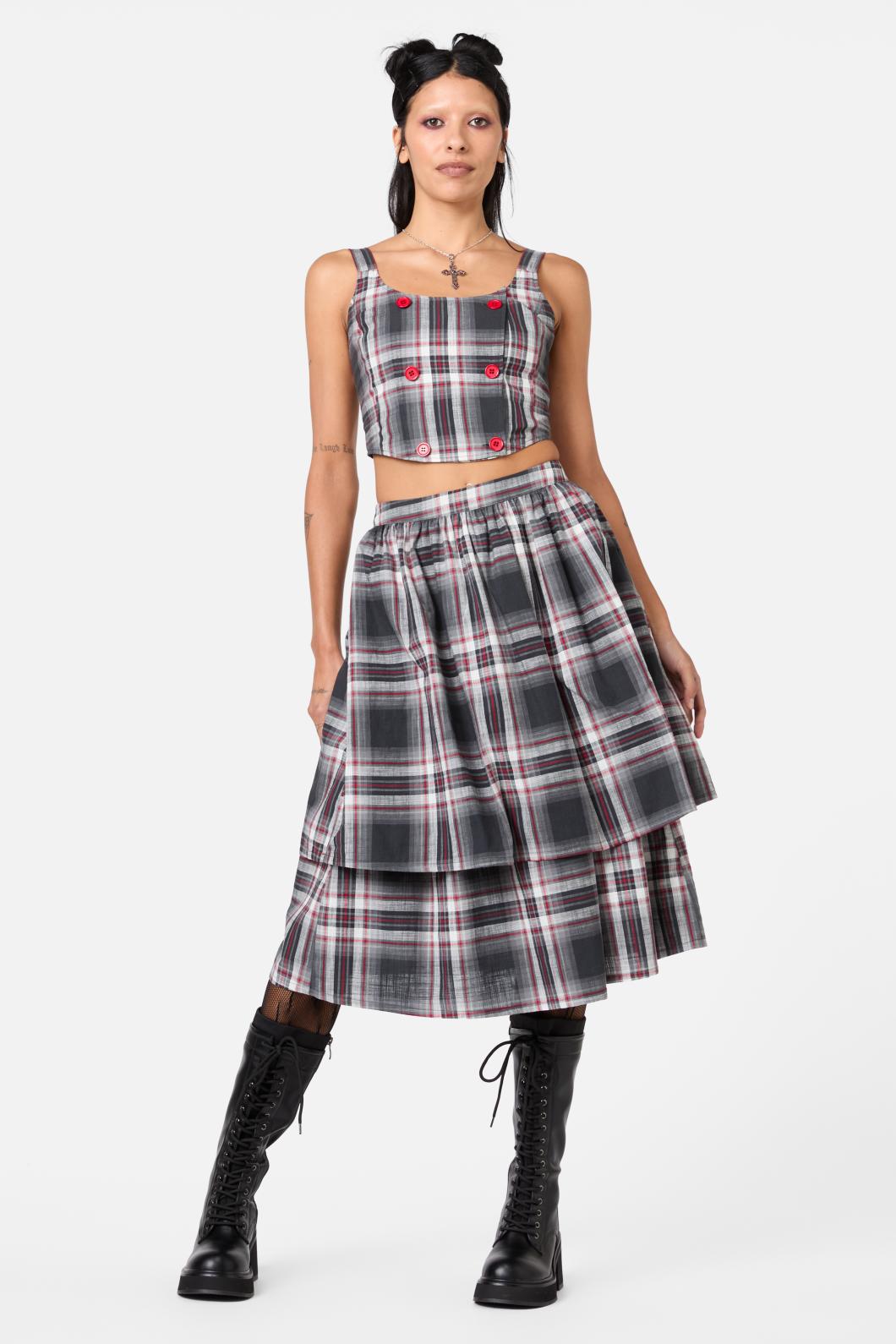Dangerfield - Moggy Tartan DB Corset Top - grey