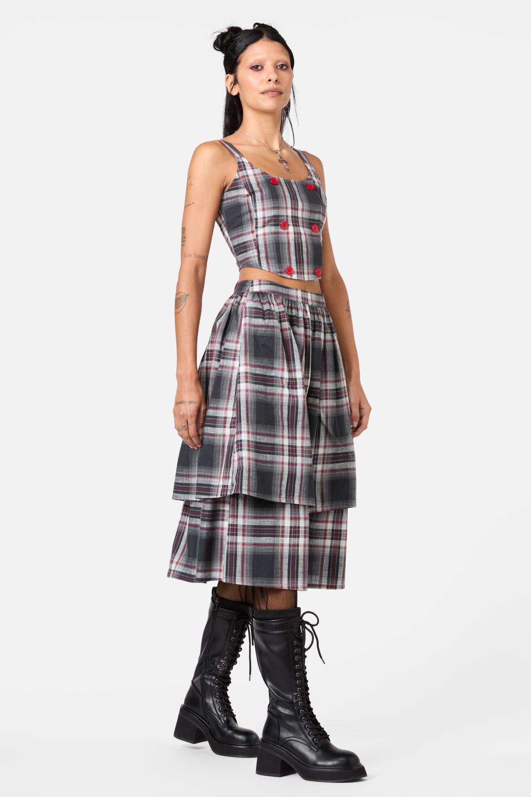 Dangerfield - Moggy Tartan Layered Skirt - grey
