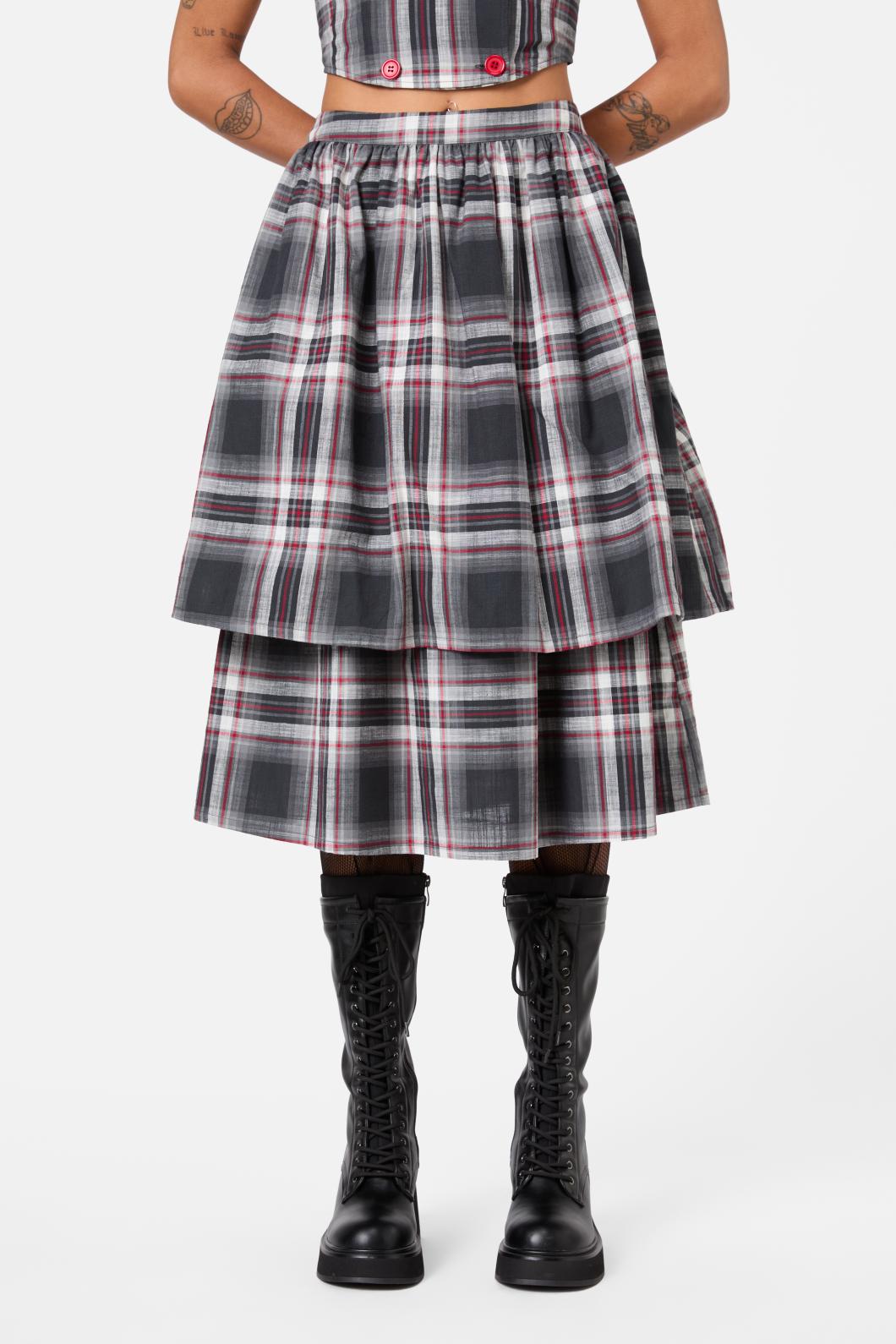 Dangerfield - Moggy Tartan Layered Skirt - grey