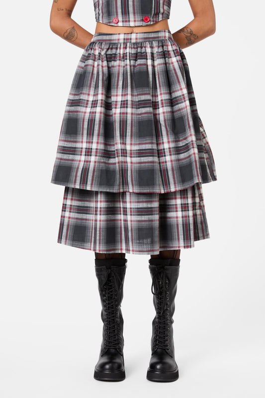 Dangerfield - Moggy Tartan Layered Skirt - grey