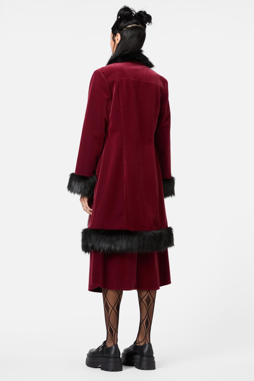 Dangerfield - Prestige Cord Fur Trim Coat - red-black