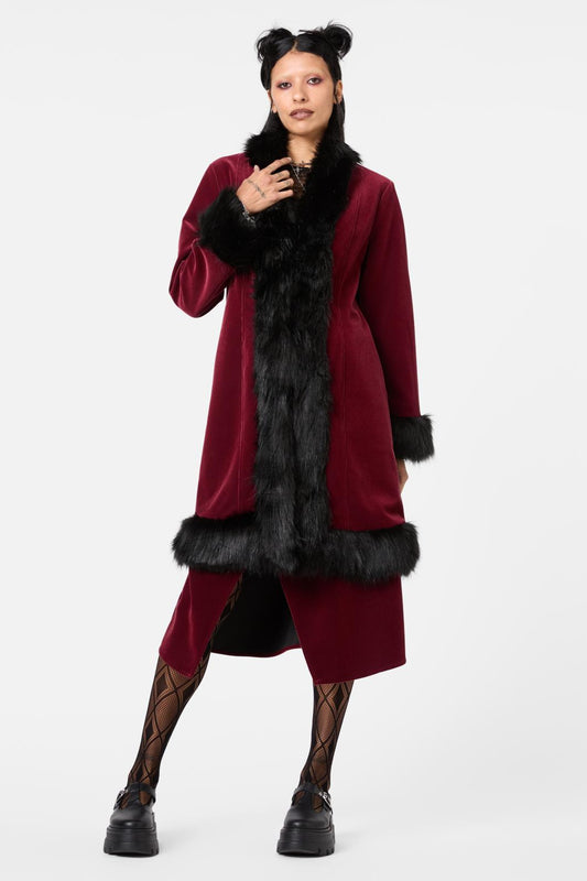 Dangerfield - Prestige Cord Fur Trim Coat - red-black
