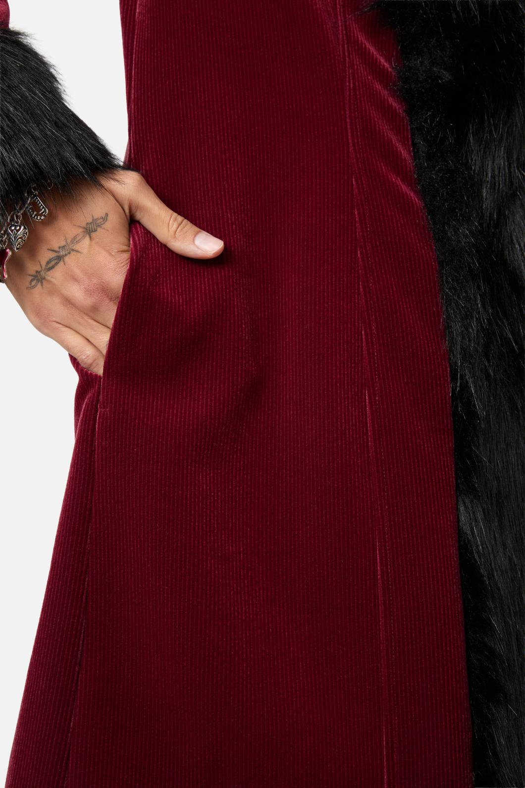 Dangerfield - Prestige Cord Fur Trim Coat - red-black