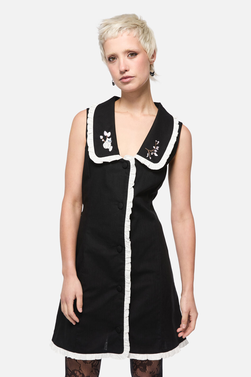 Dangerfield - Catkins Ruffle Pinny - black