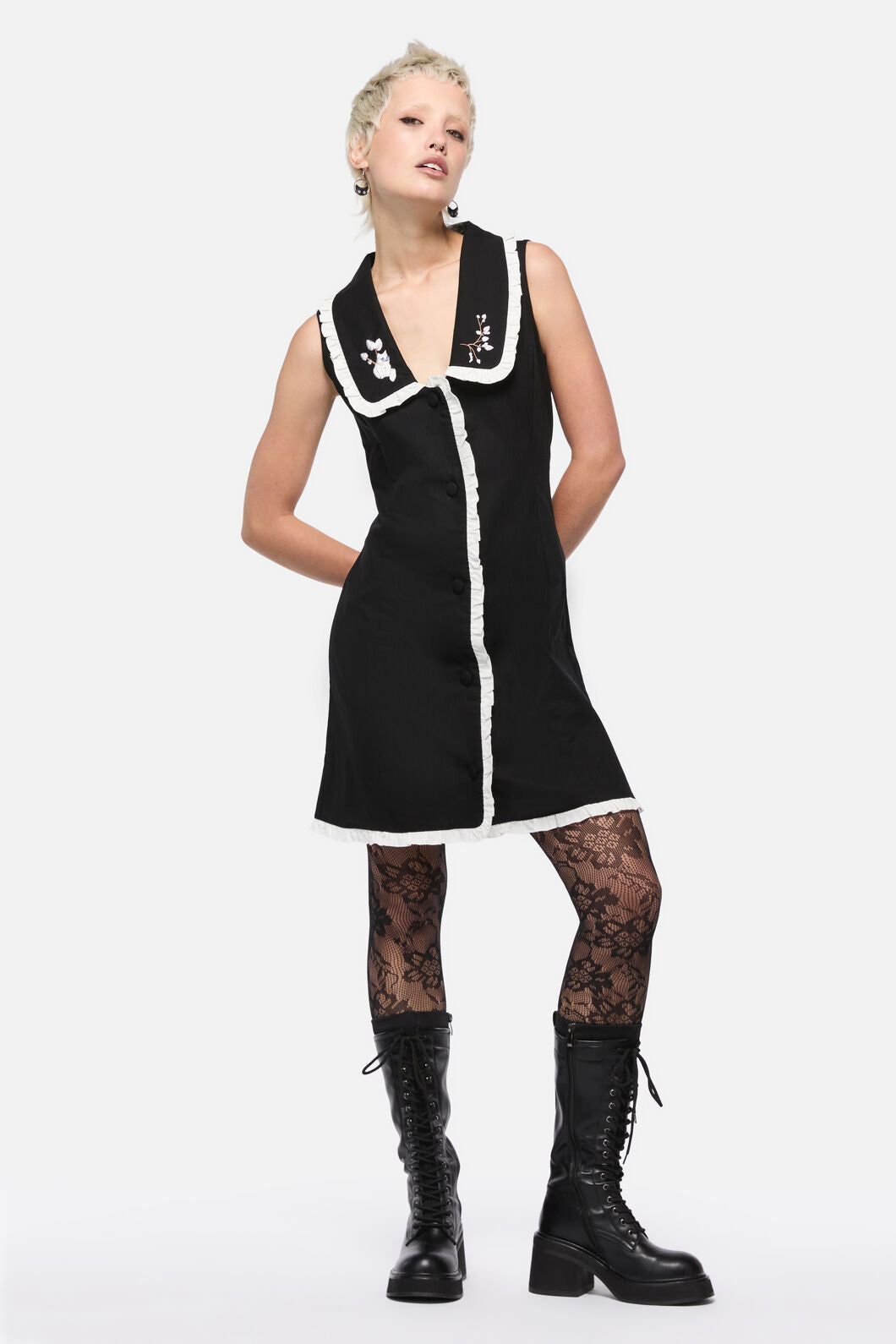 Dangerfield - Catkins Ruffle Pinny - black