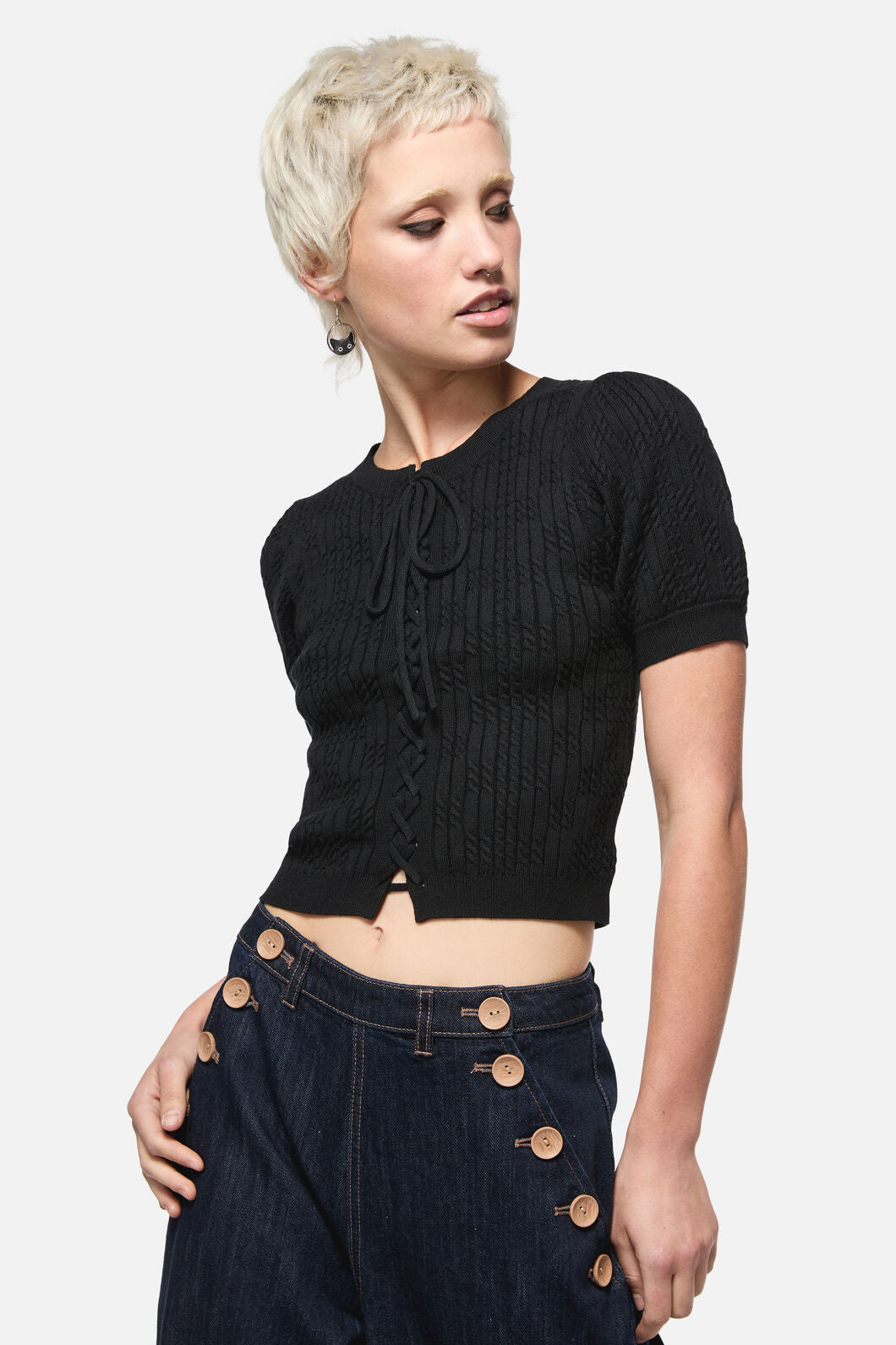 Dangerfield - Blooming Tie Knit Cardi - black