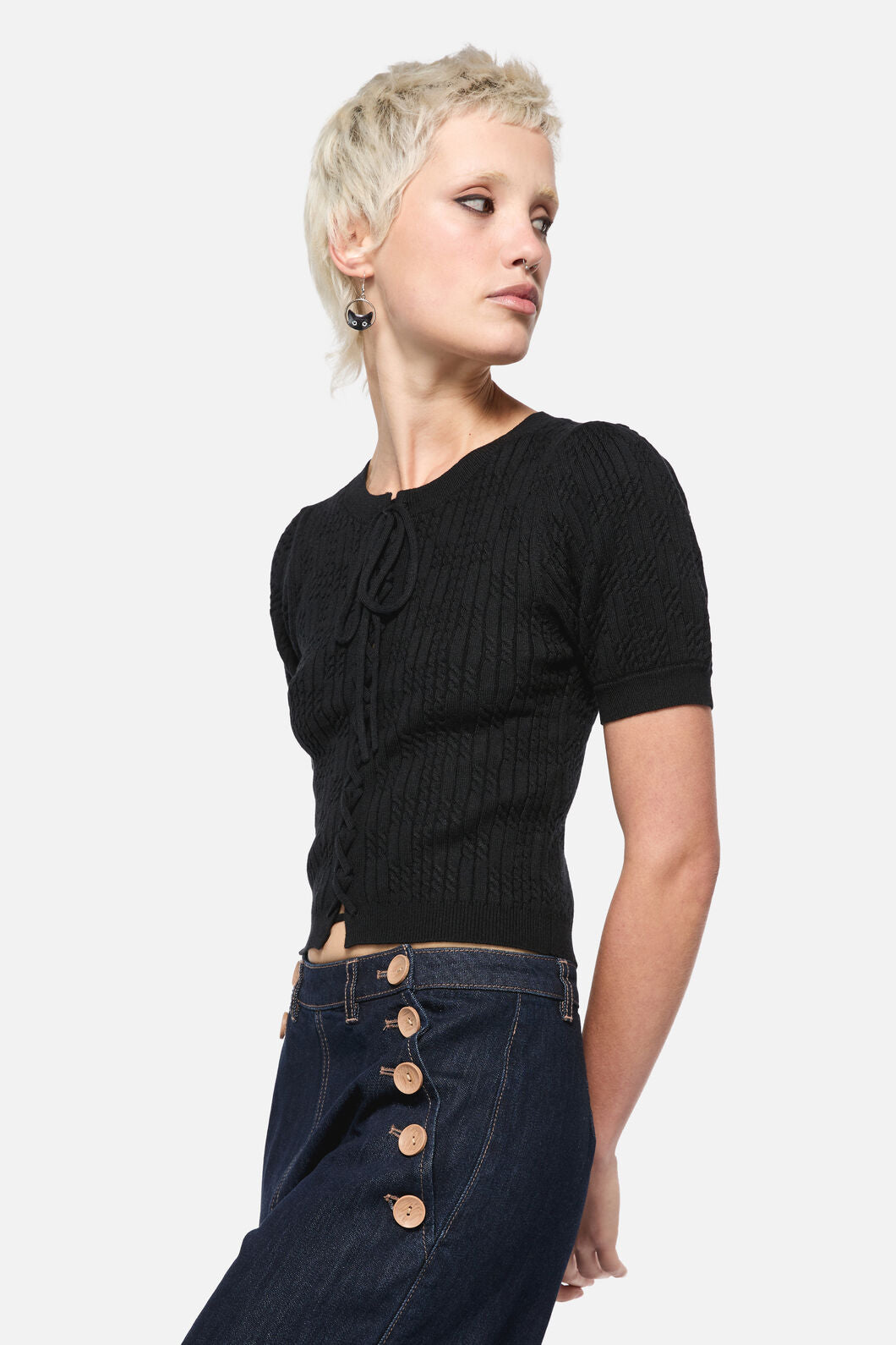 Dangerfield - Blooming Tie Knit Cardi - black