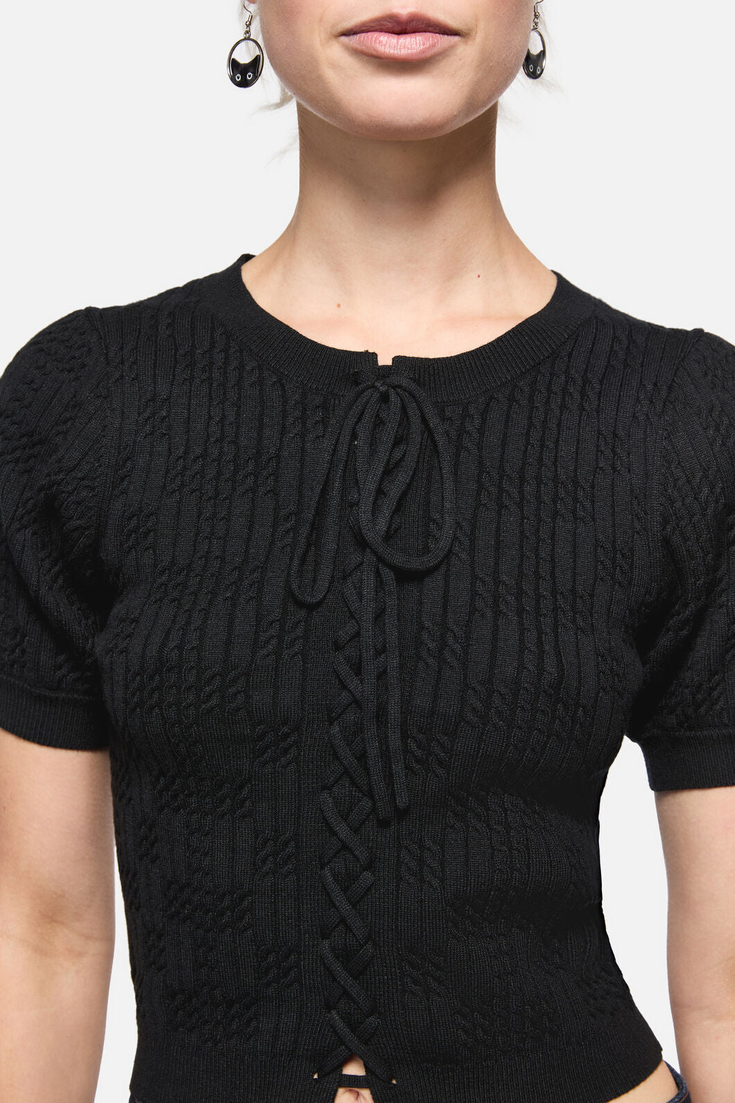 Dangerfield - Blooming Tie Knit Cardi - black