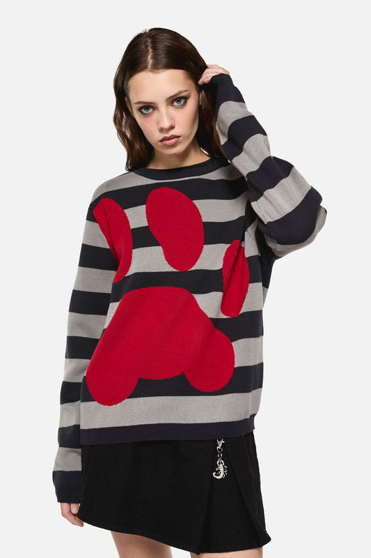Dangerfield - Moggy Stripe Paw Knit - black-grey