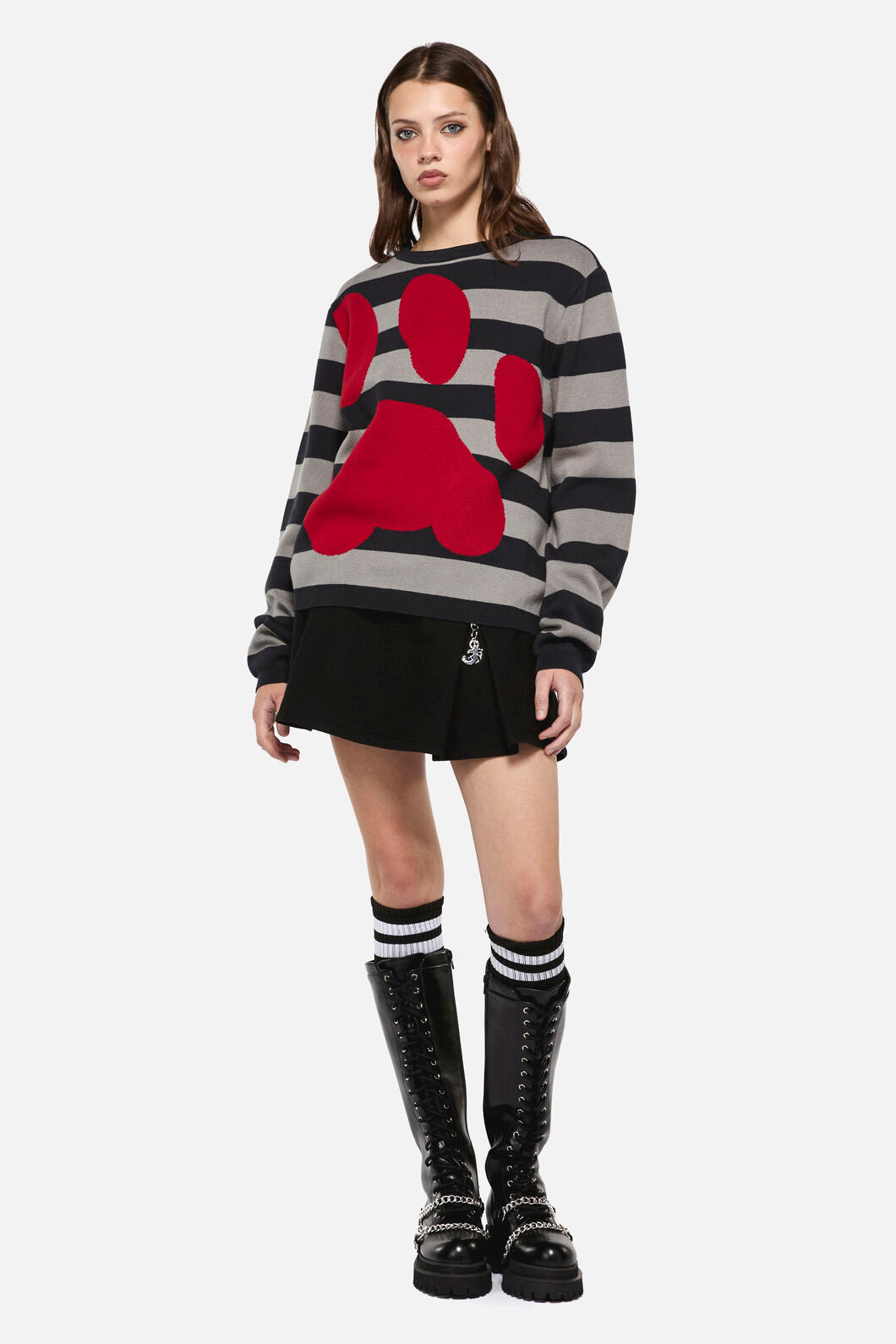 Dangerfield - Moggy Stripe Paw Knit - black-grey