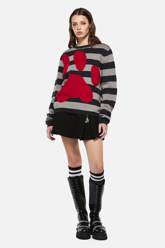 Dangerfield - Moggy Stripe Paw Knit - black-grey