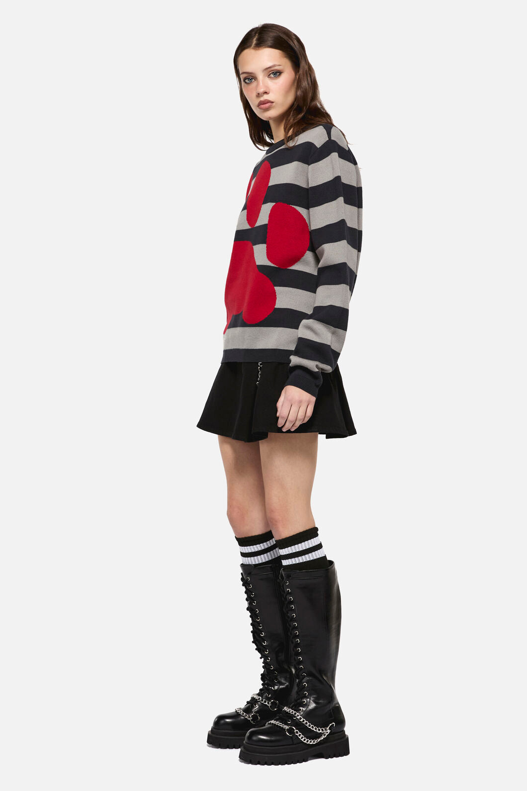 Dangerfield - Moggy Stripe Paw Knit - black-grey