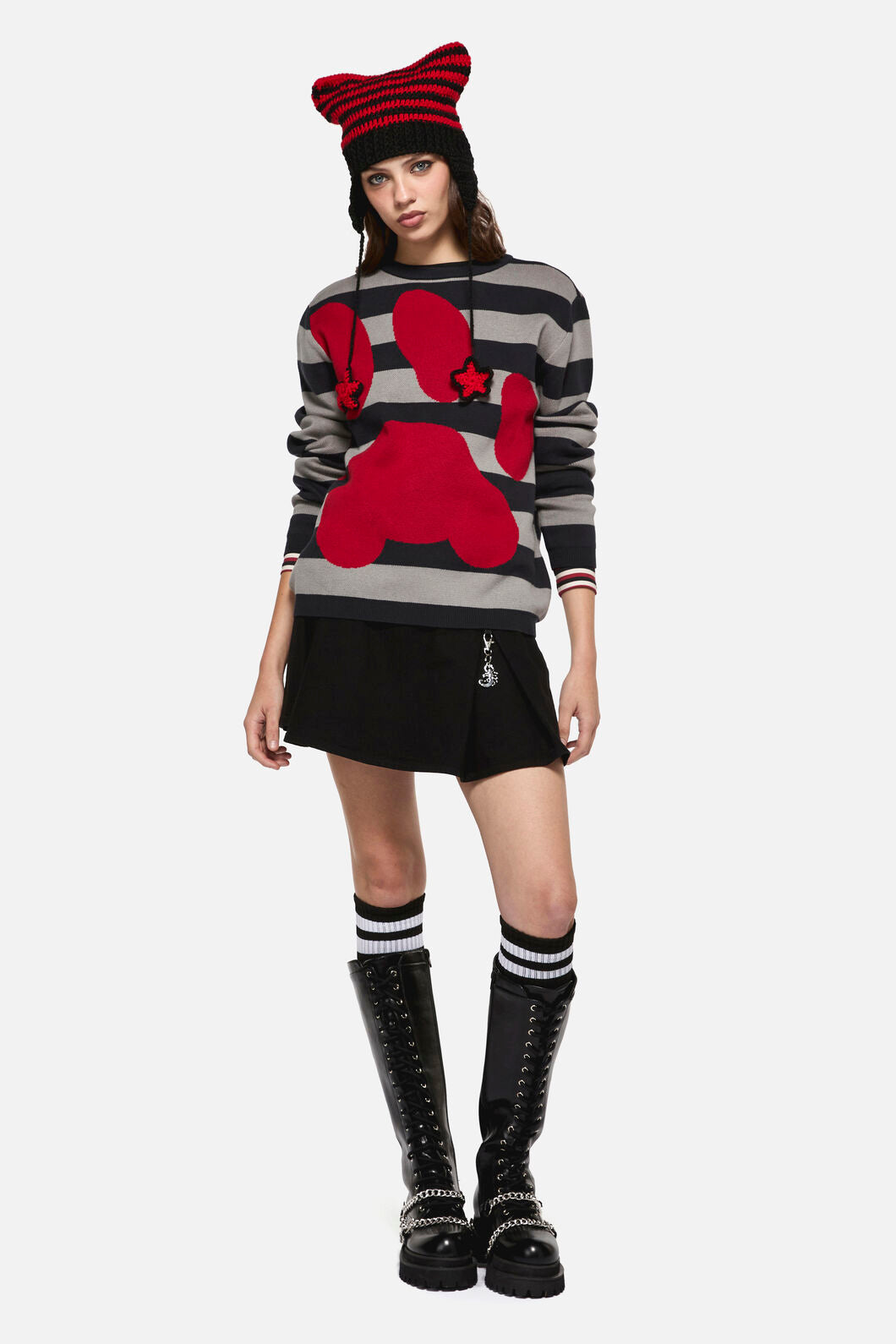 Dangerfield - Moggy Stripe Paw Knit - black-grey