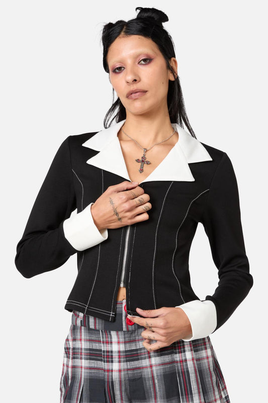 Dangerfield - Moggy Contrast LS Blouse - black-white