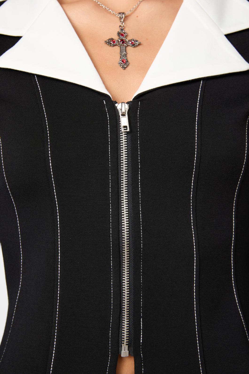 Dangerfield - Moggy Contrast LS Blouse - black-white