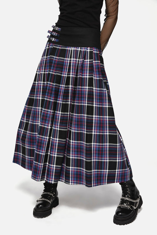 Dangerfield - Edgy Tartan Midi Skirt - blue-red