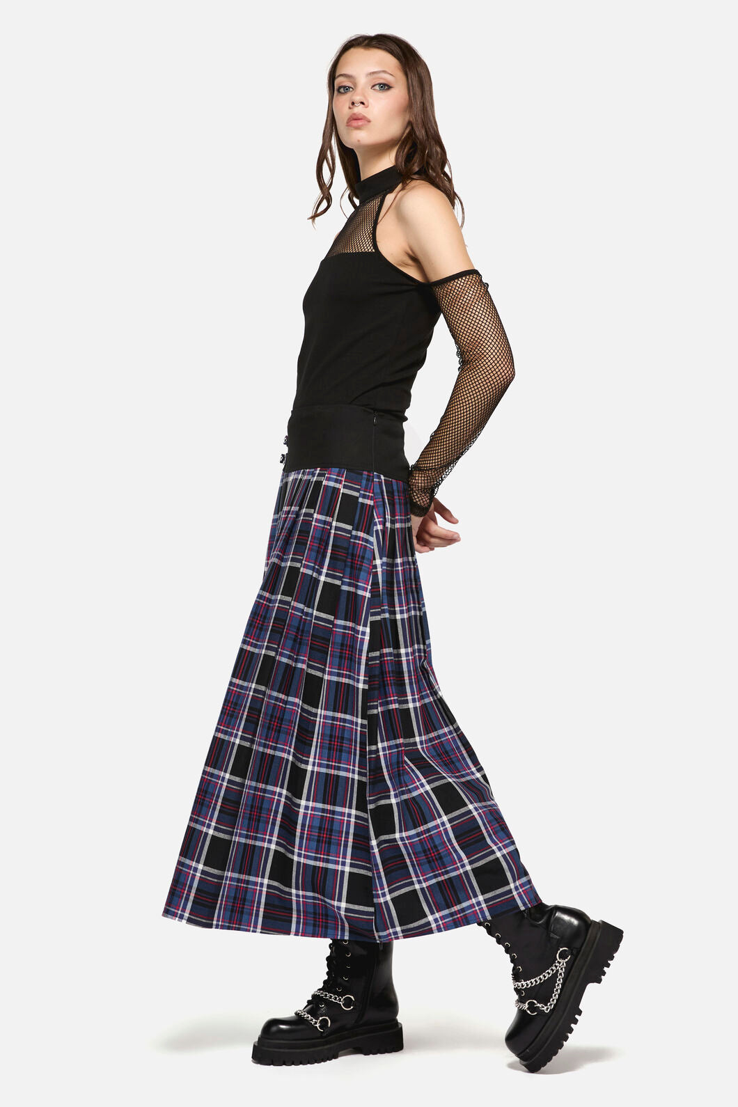 Dangerfield - Edgy Tartan Midi Skirt - blue-red