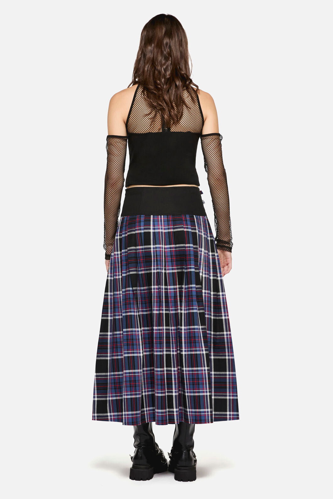 Dangerfield - Edgy Tartan Midi Skirt - blue-red
