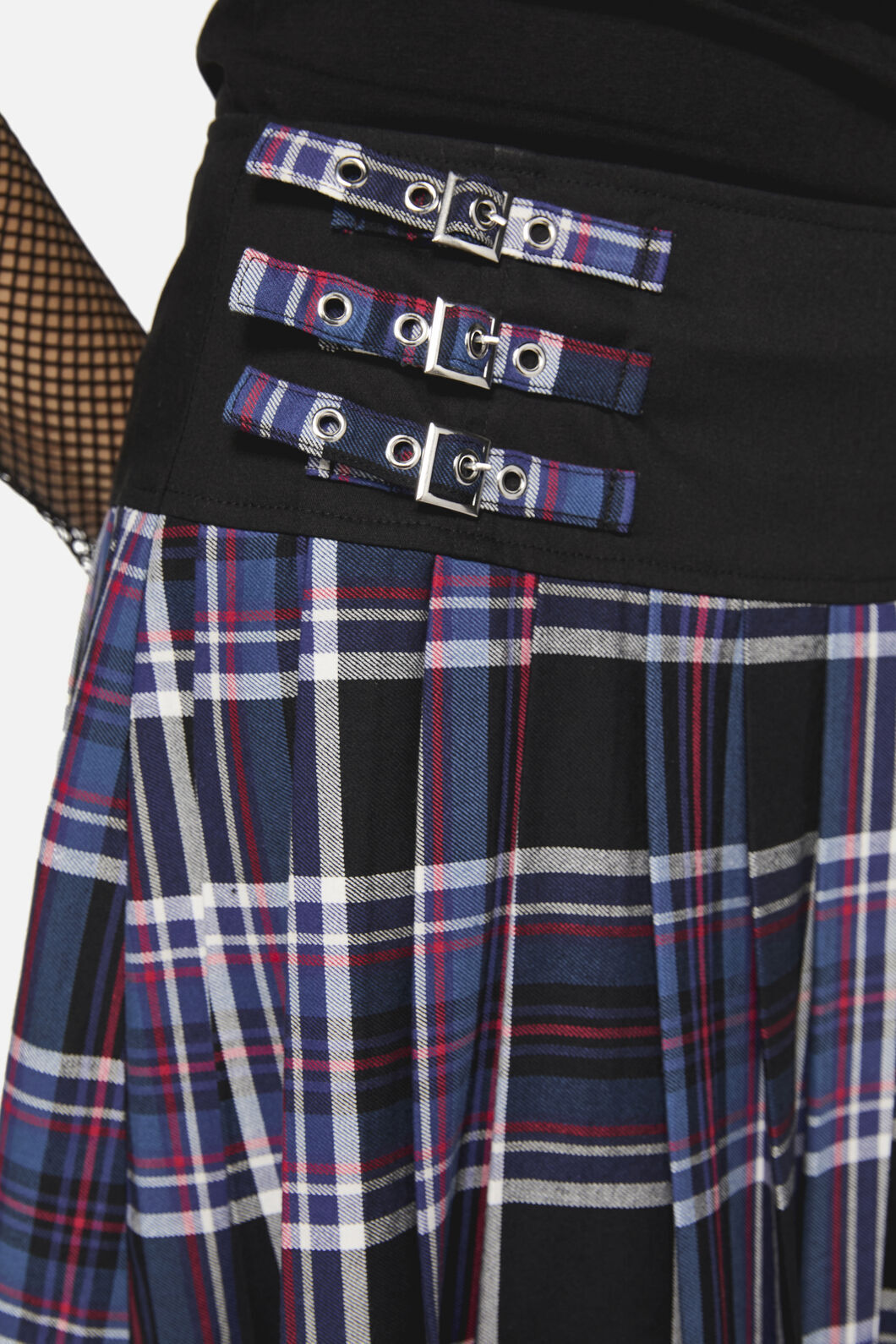 Dangerfield - Edgy Tartan Midi Skirt - blue-red