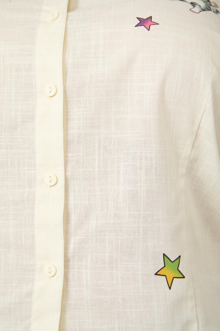 Dangerfield - Curve Meowdy Badge Blouse - cream