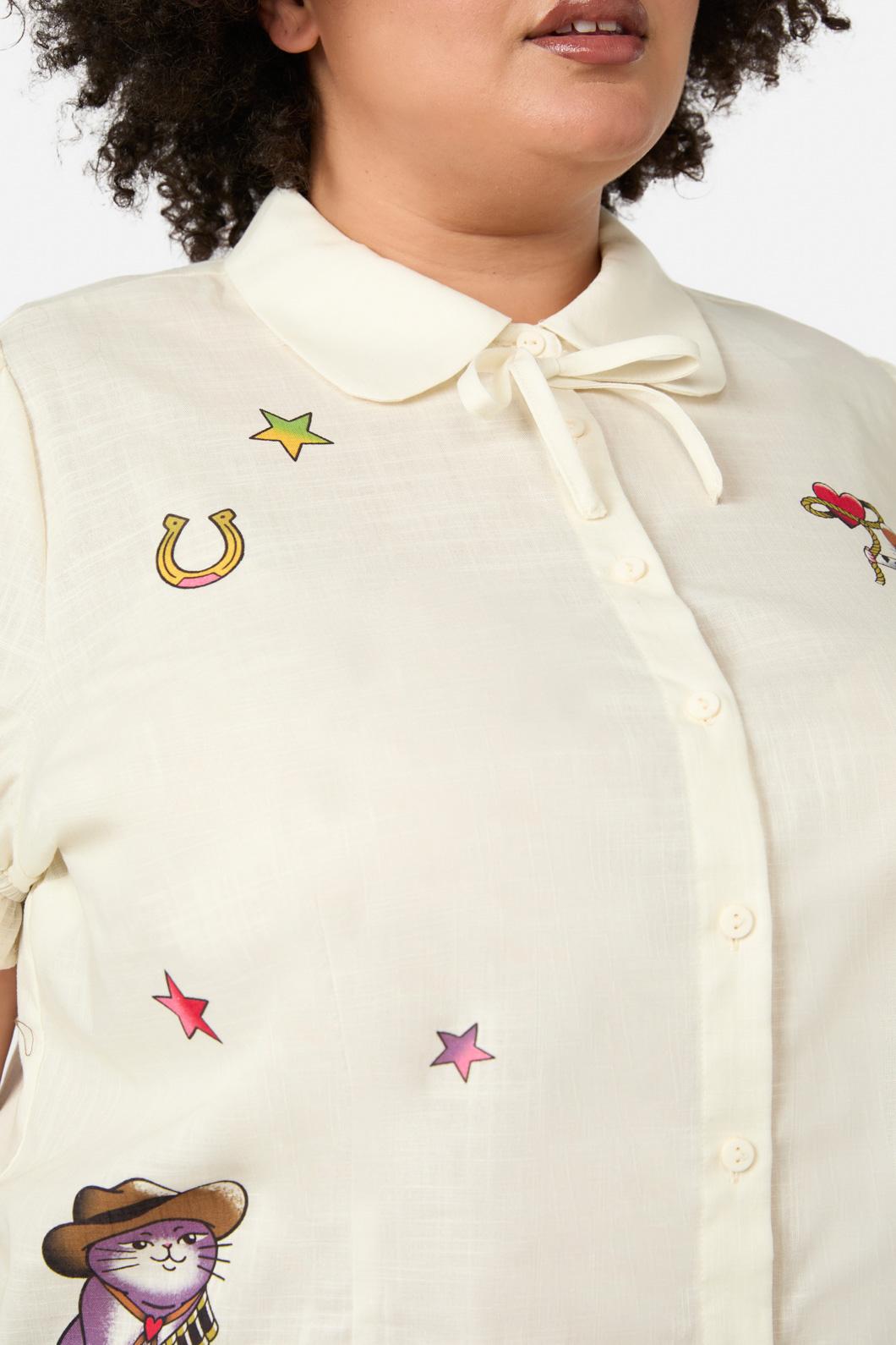 Dangerfield - Curve Meowdy Badge Blouse - cream