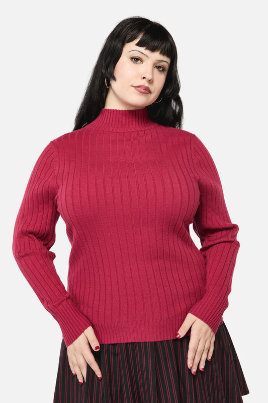 Dangerfield - Curve Cub Huddle Knit Top - red