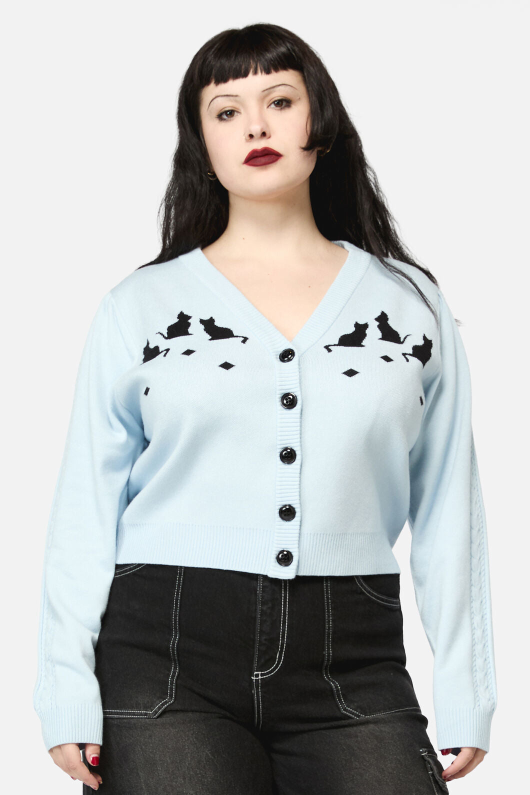 Dangerfield - Curve Catkins Cableknit Cardi - blue
