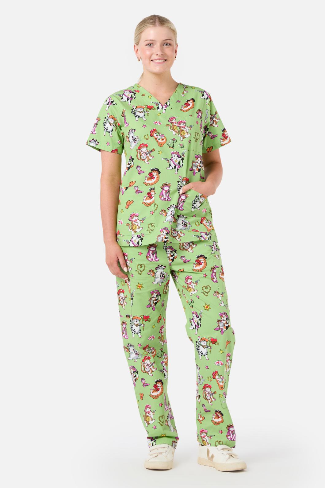 Dangerfield - Meowdy Scrub Set - green