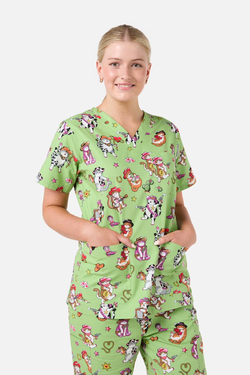 Dangerfield - Meowdy Scrub Set - green