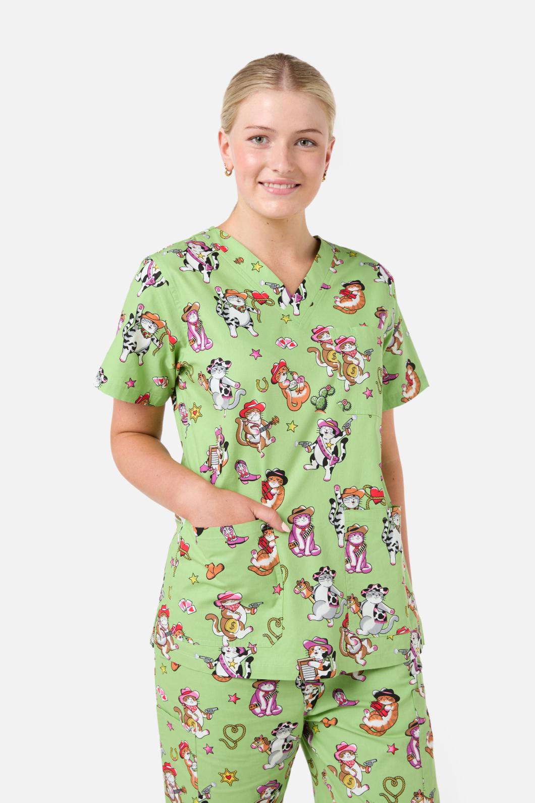 Dangerfield - Meowdy Scrub Set - green