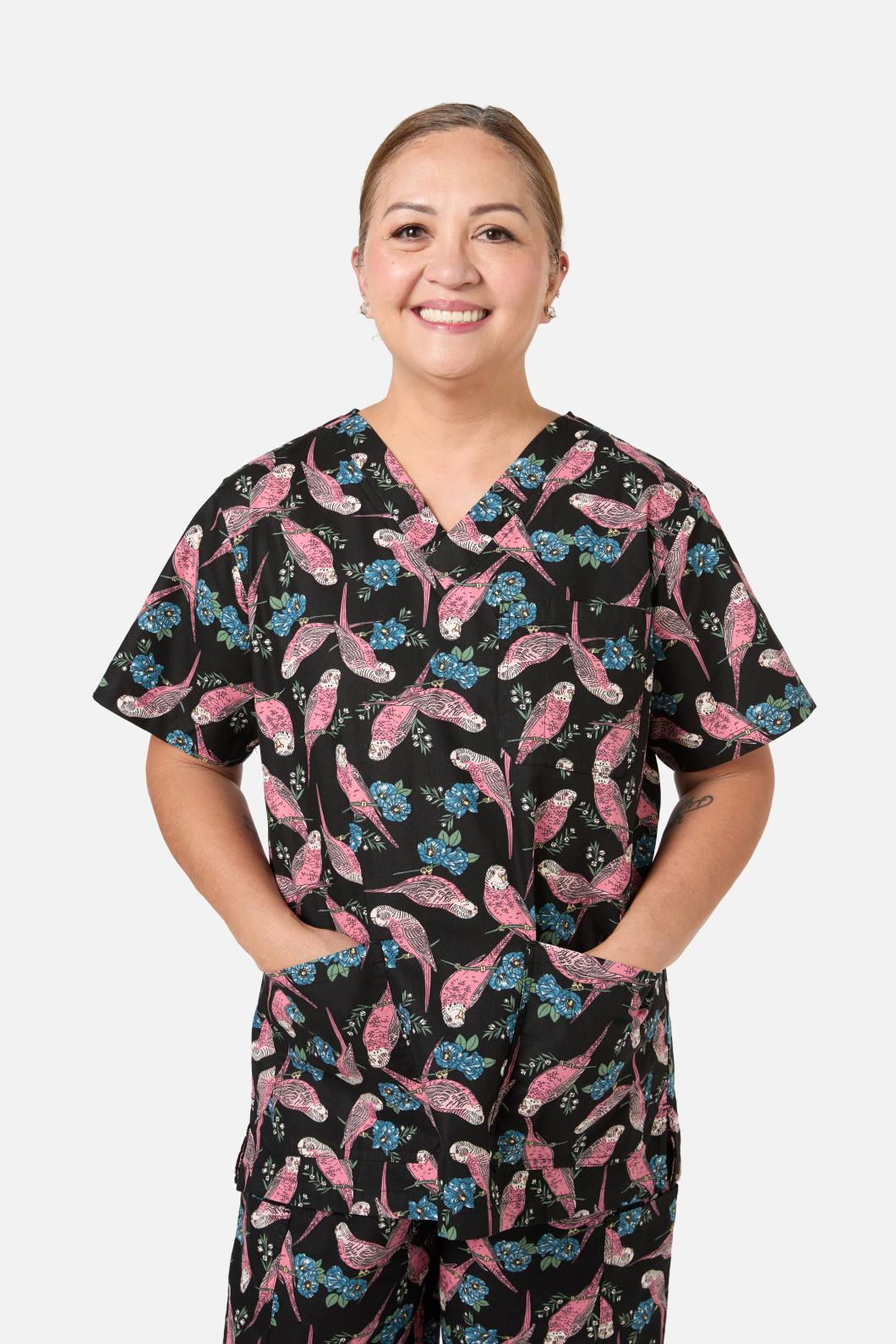 Love Scrubs - Budgie Love Top & PantScrubSet - black