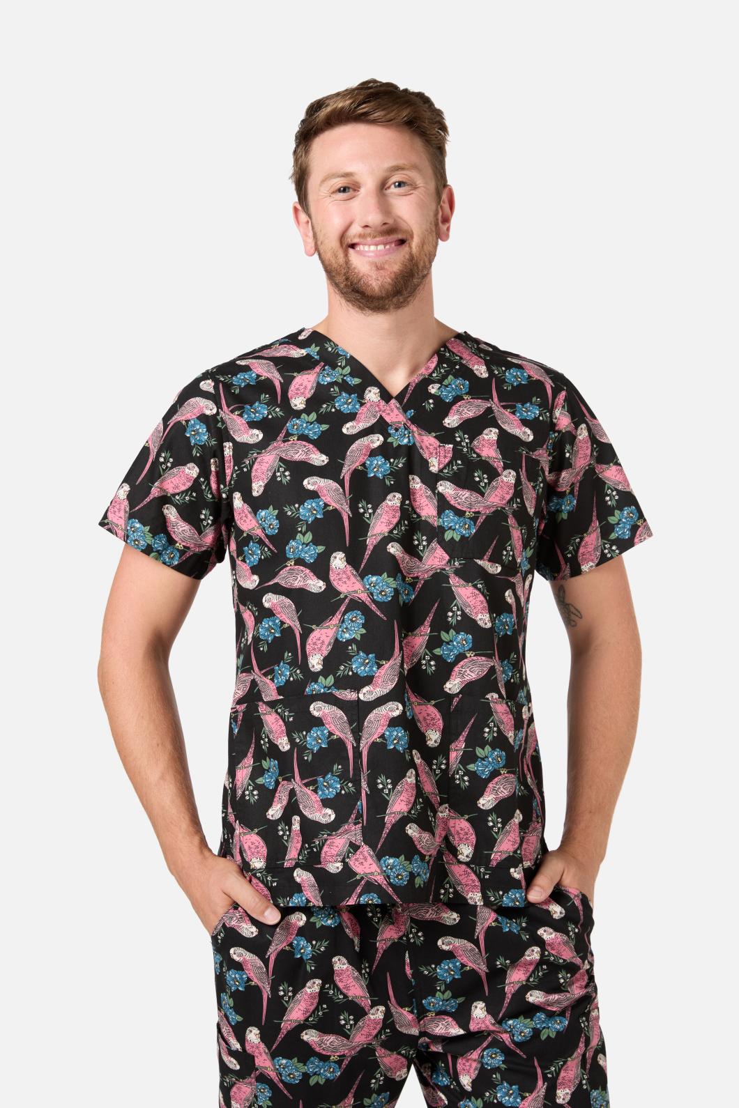 Love Scrubs - Budgie Love Top & PantScrubSet - black