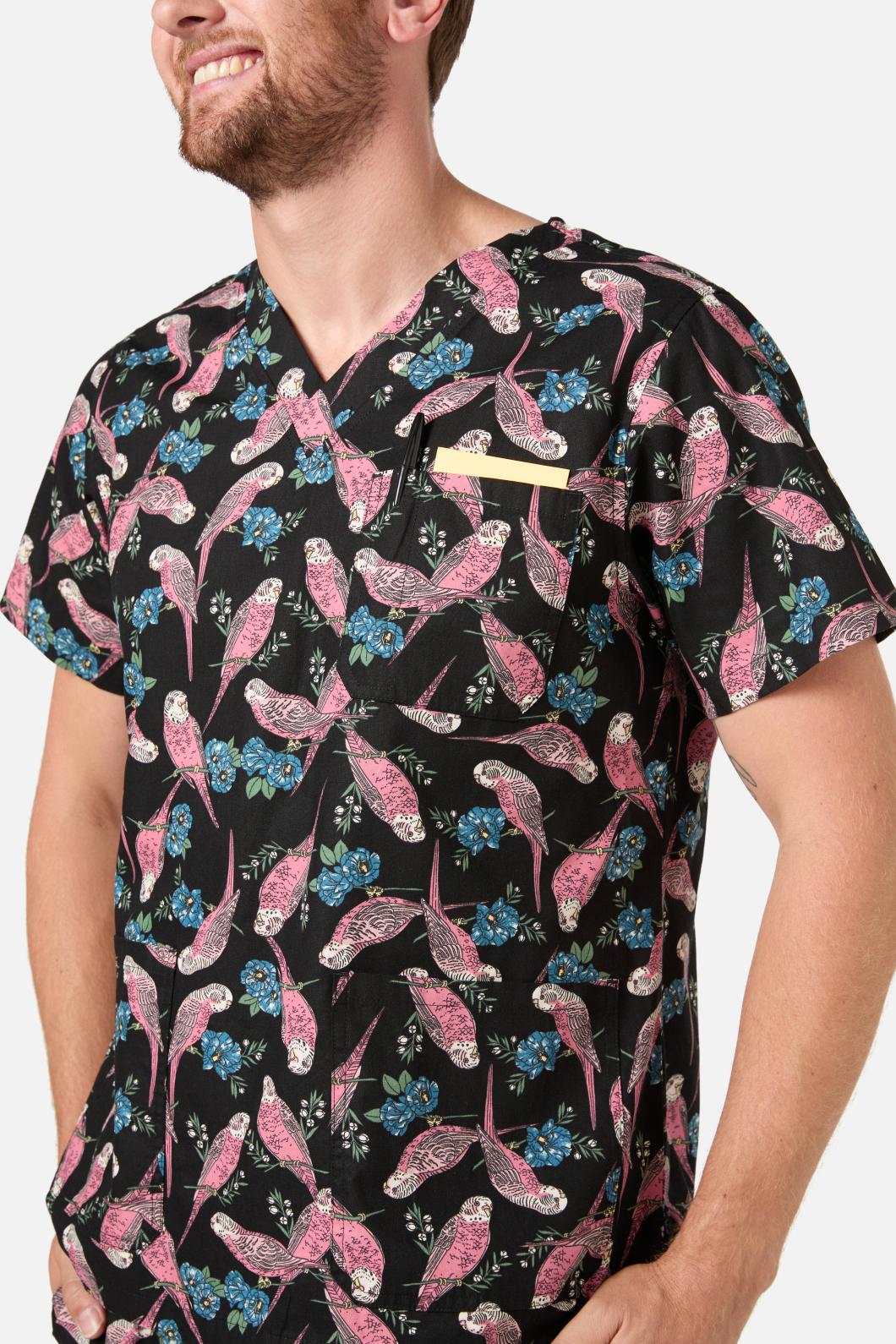 Love Scrubs - Budgie Love Top & PantScrubSet - black