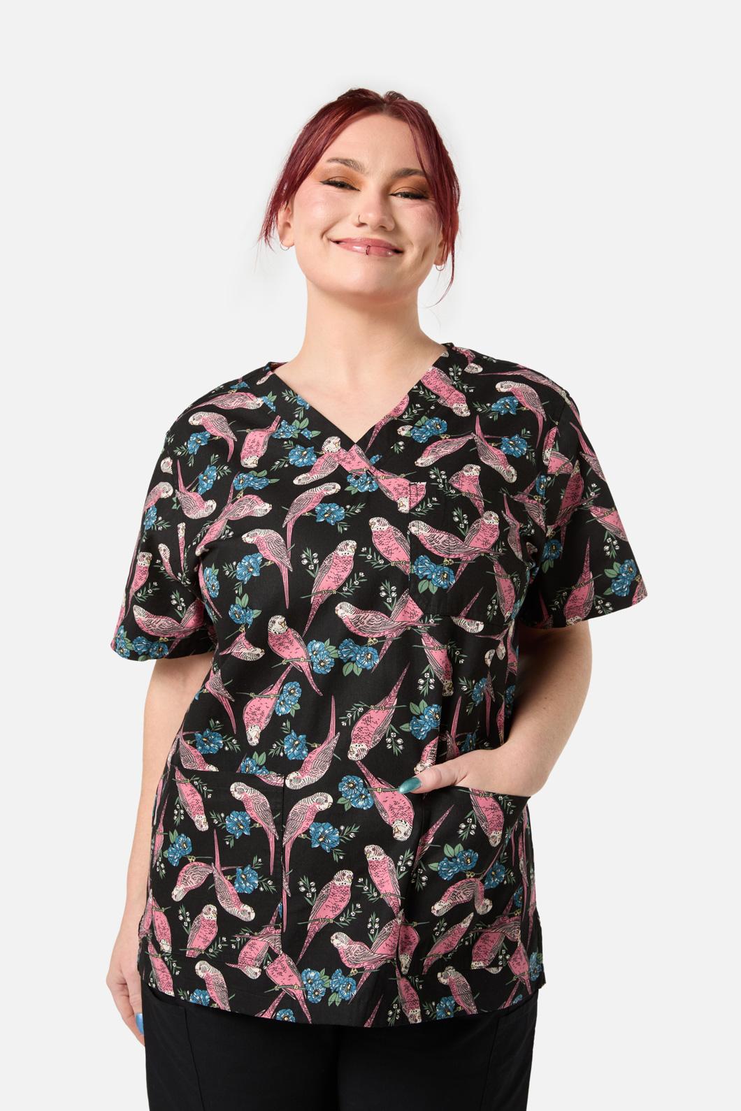 Love Scrubs - Budgie Love Top & PantScrubSet - black