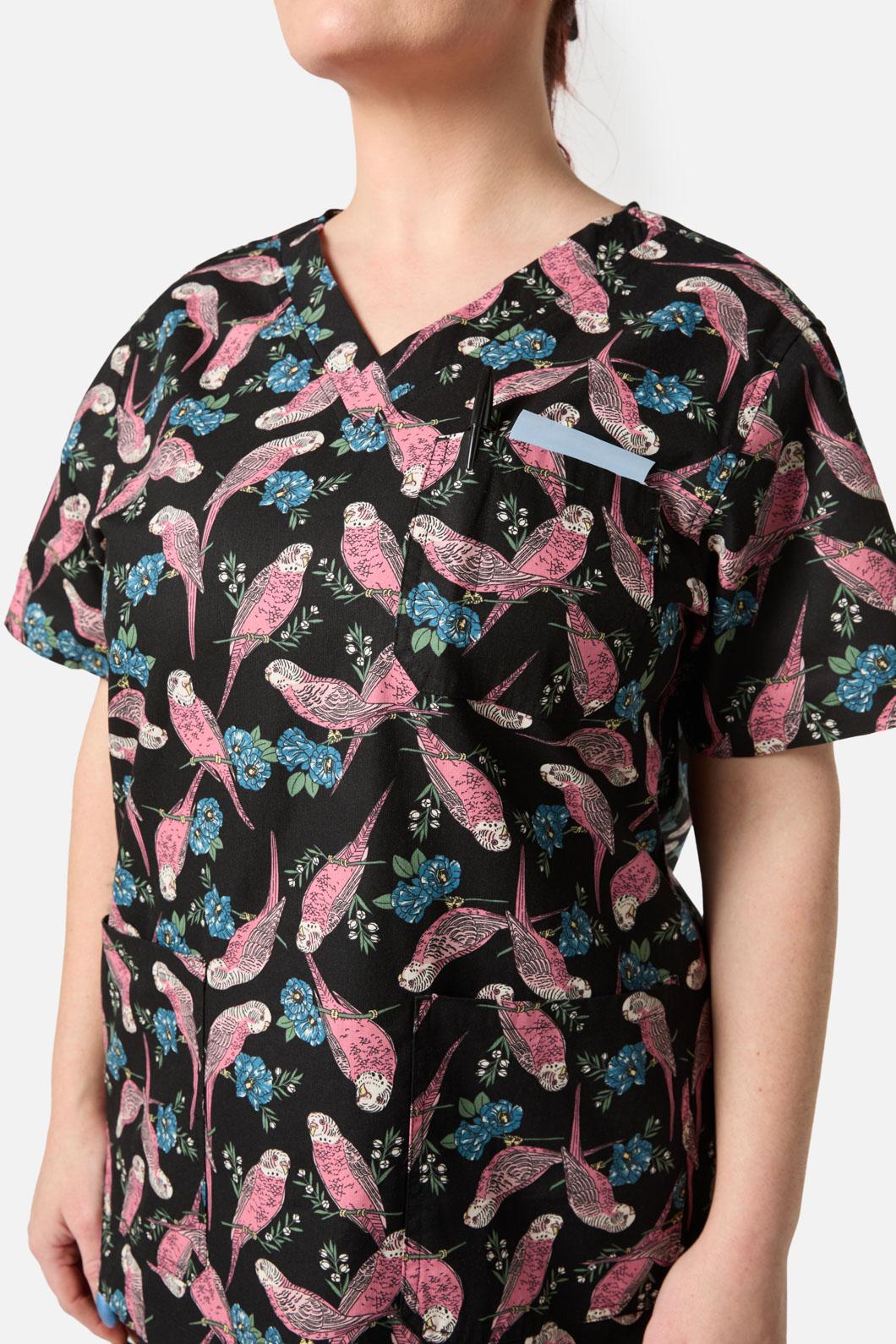Love Scrubs - Budgie Love Top & PantScrubSet - black