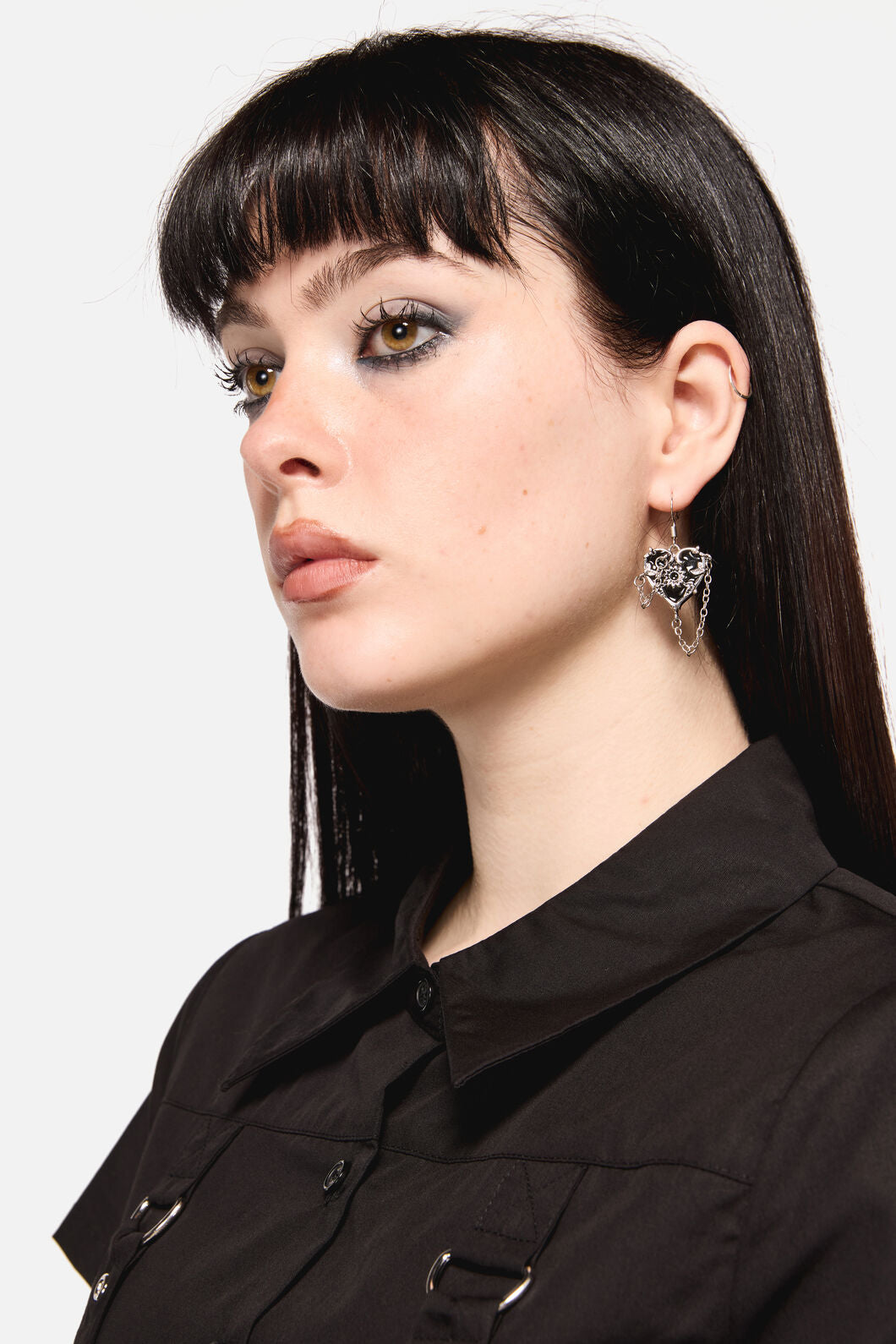 Dangerfield - Heart Chain Earrings - silver-black