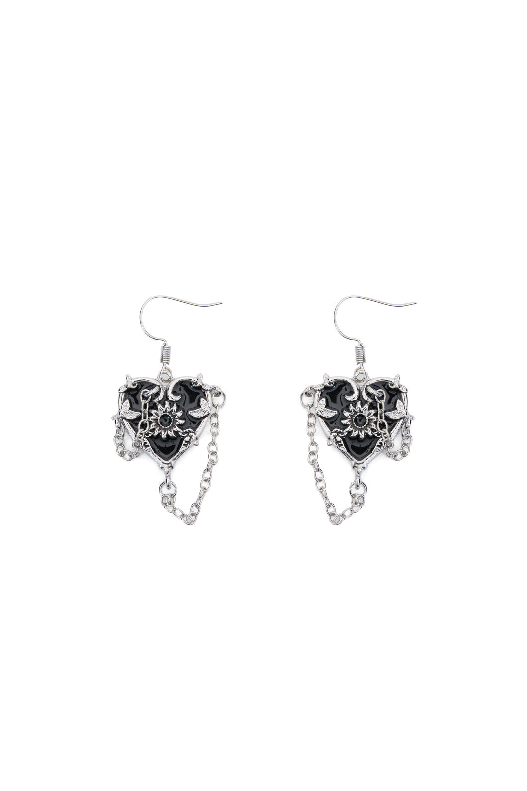 Dangerfield - Heart Chain Earrings - silver-black