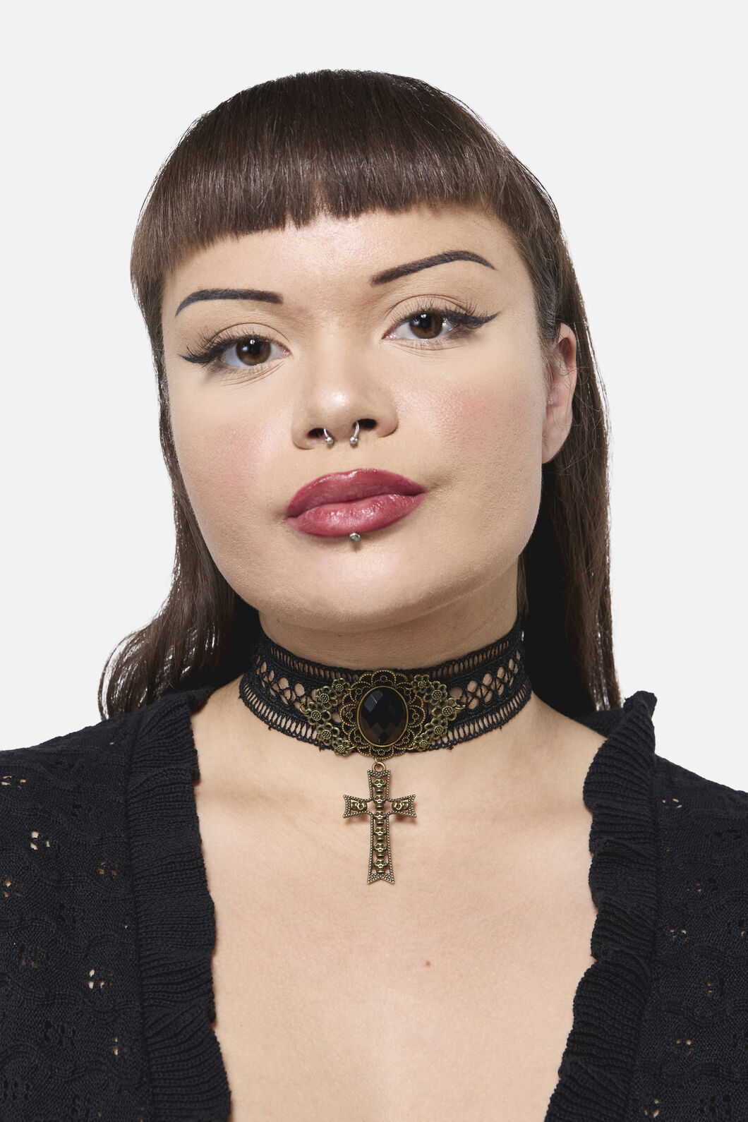 Dangerfield - Cross Skull Lace Choker - black