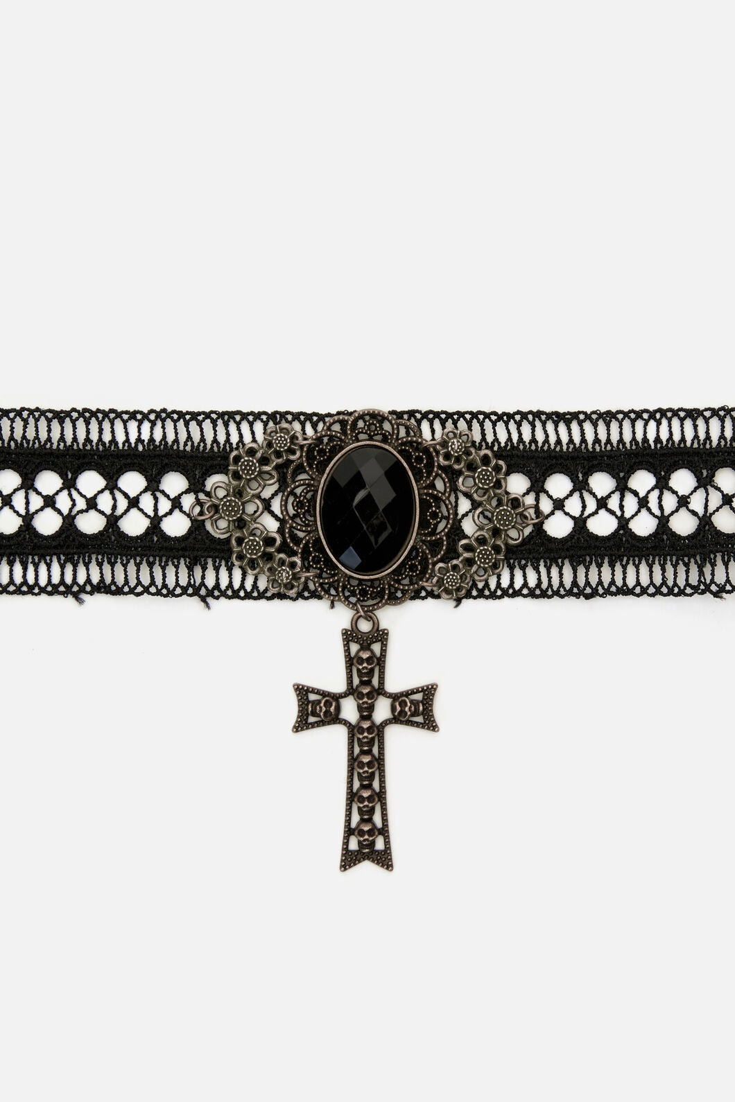 Dangerfield - Cross Skull Lace Choker - black