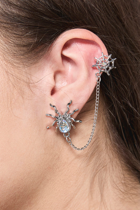 Dangerfield - Spiders Web & Chain Earrings - silver